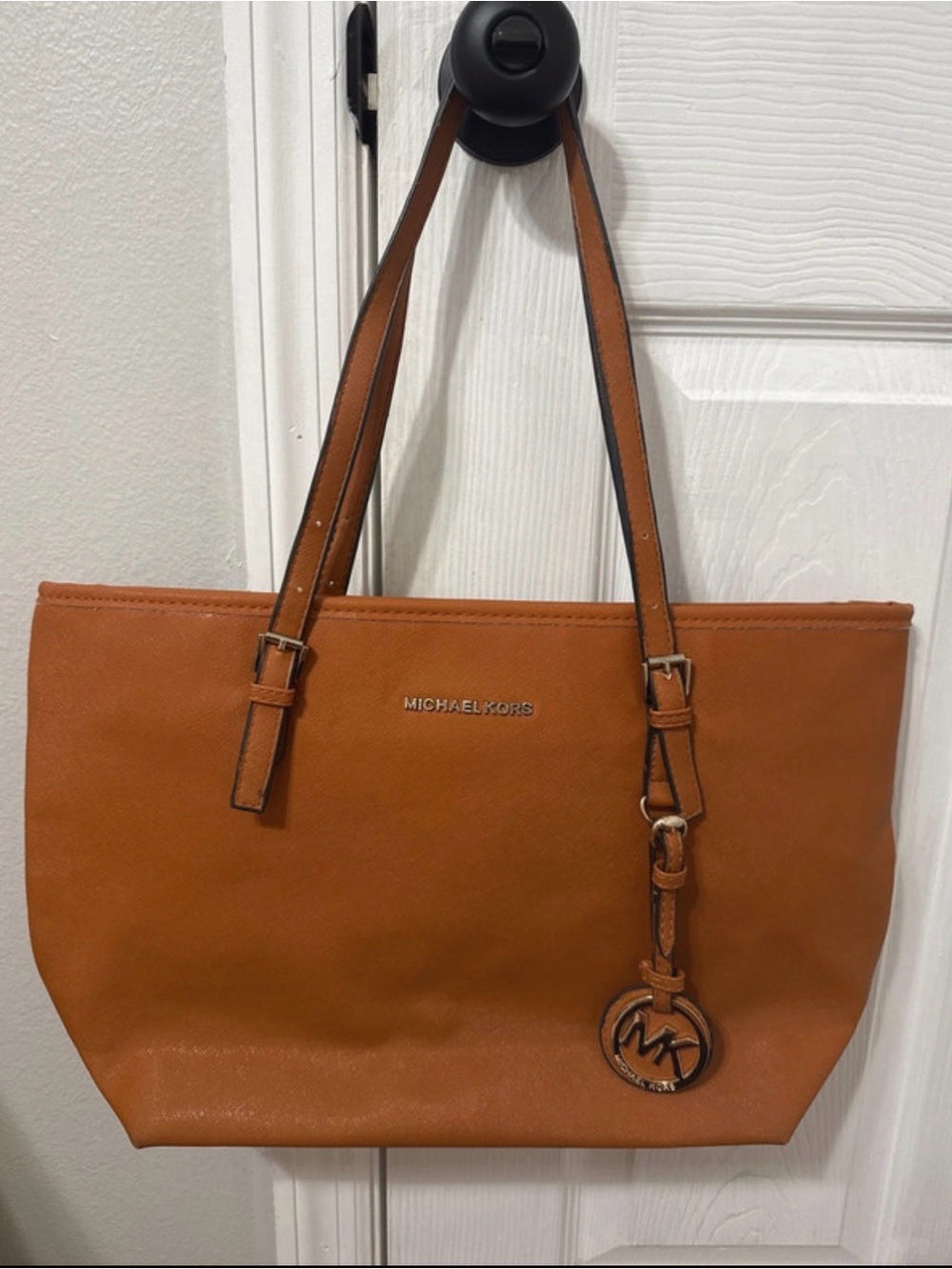 Michael Kors Cognac Leather Tote with MK Charm